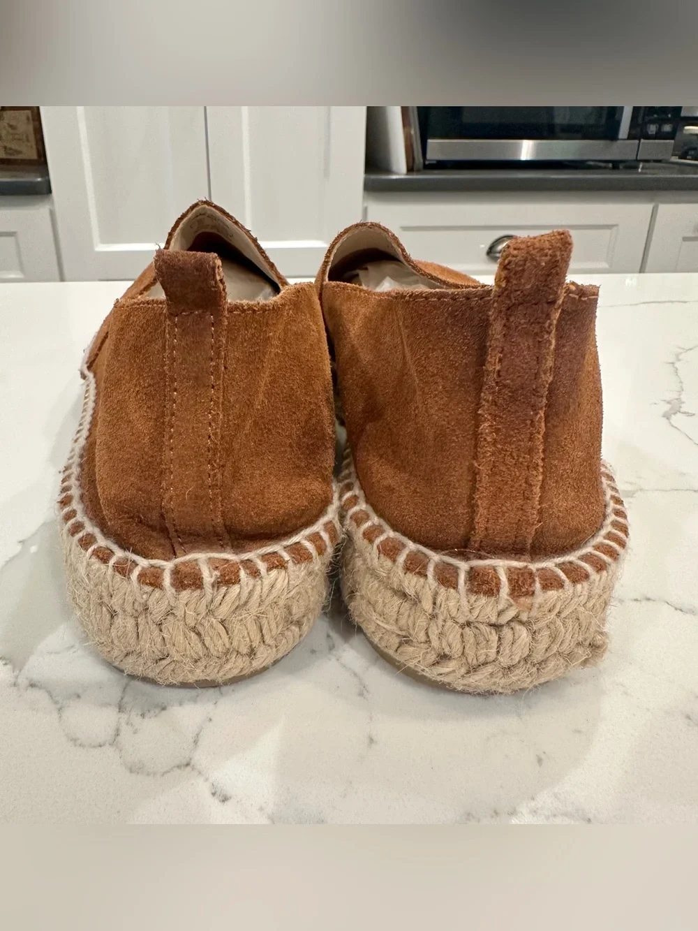 ZARA Basics Suede Espadrilles Slip On Jute Flats Tan Brown Shoe Women 39 US 8